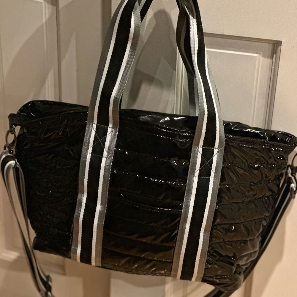 THINK ROYLN Glossy Black Tote Bag